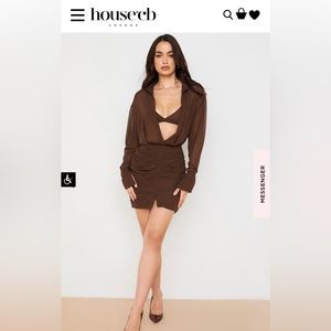 House of Cb Cleo Chocolate Chiffon Shirt Dress With Bralette